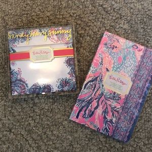 Lilly Pulitzer Note Sheets w/holder & 2 Notebooks